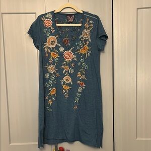 Johnny Was Embroidered Blue Floral Dress